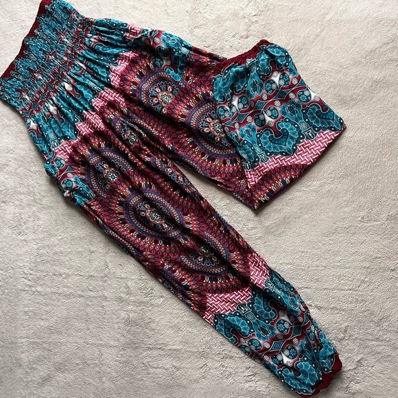 BohoPants Pants - BohoPants Handmade Harem Pants Bohemian Gypsy Beach Artisan Blooming Red Medium